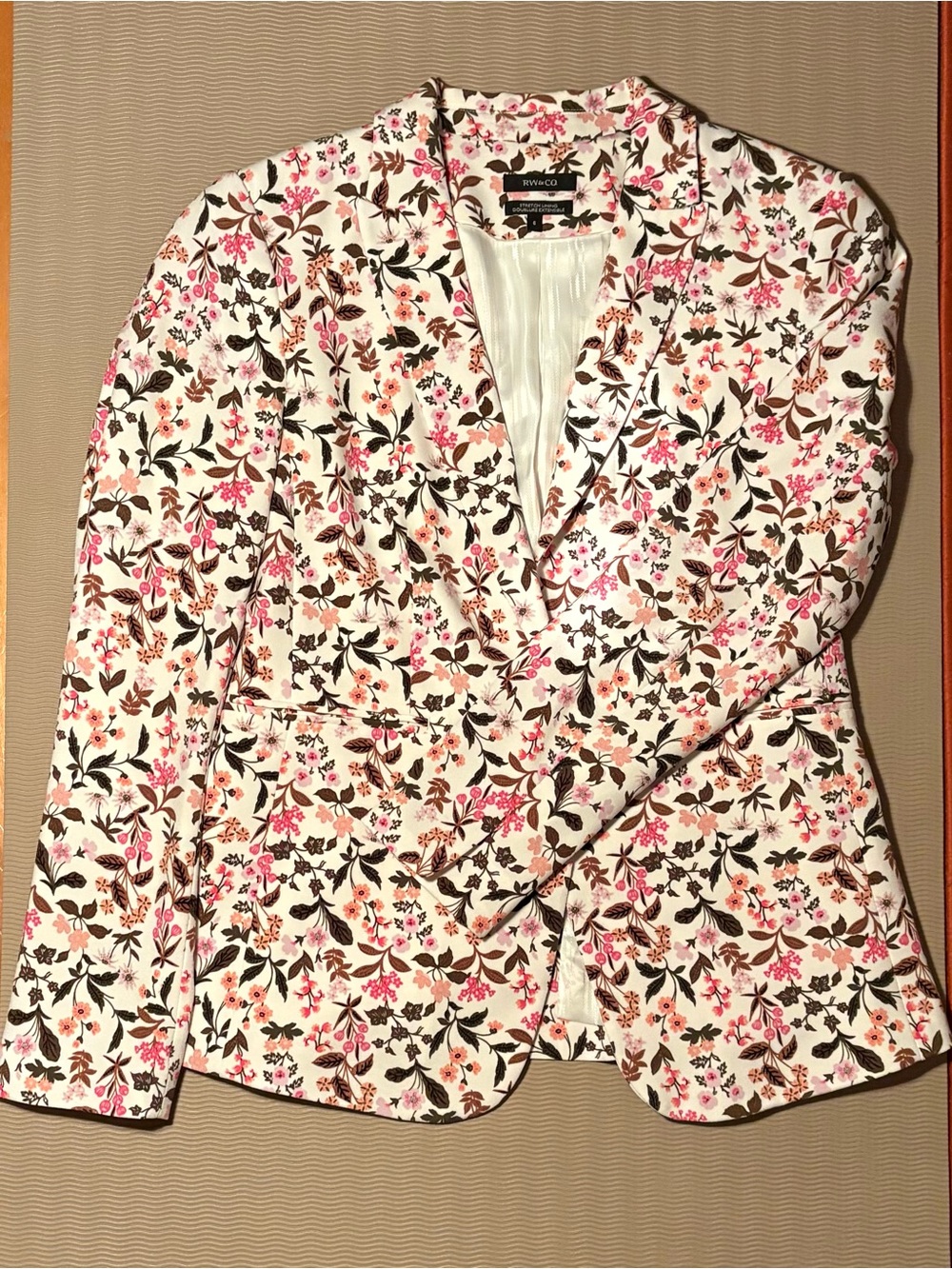 White, Brown, Pink Floral Blazer Jacket - RW&co.